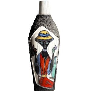 Vtg Marcello Fantoni Style Italian MCM Art Pottery Decanter Lava Glaze RARE